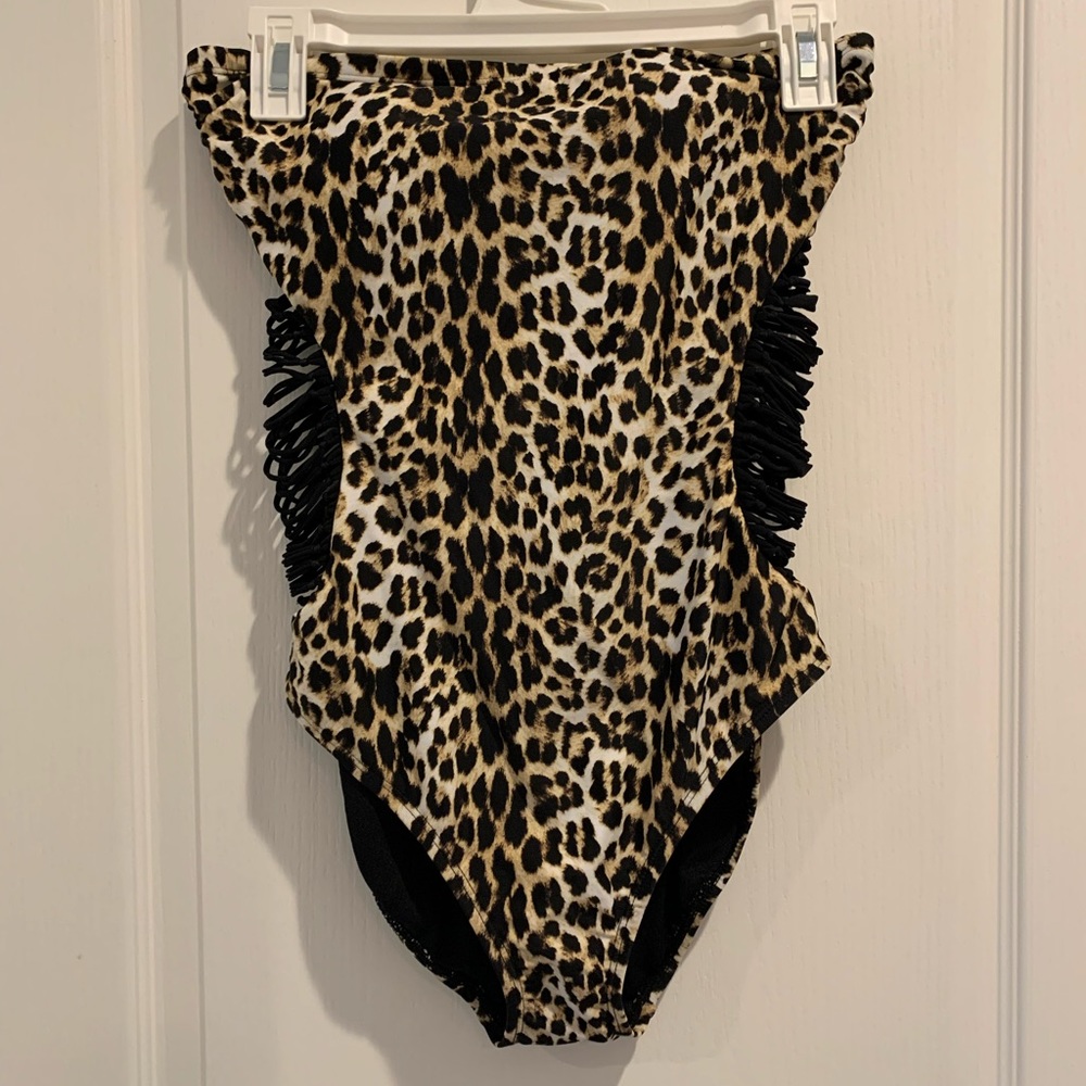 Attention NWT Womens Small Leopard Strapless One-piece Cut Out Swimsuit Y2K